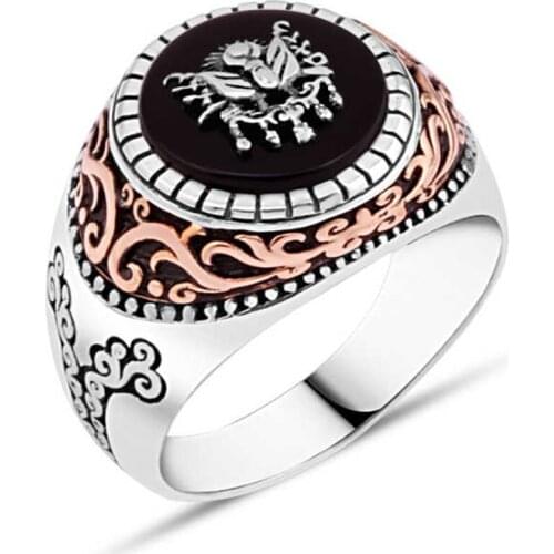 Onix Stone Over Ottoman Monogram Sterling Silver Men 'S Ring