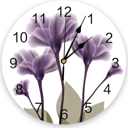Fowers Purple Art White Round Wall Clock Creative Home Decor Living Room Quartz Needle Wall Clocks Hanging Watch