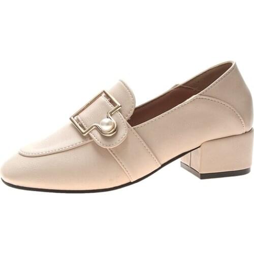 2019 new autumn thick bottom British style small leather shoes square head fairy Korean wild loafers