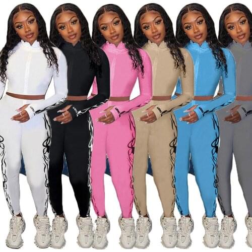 New Lucky Label 2 Piece Set Women ZipTop Pencil Pants Knitted High Stretch Outfit Jogger Matching Set Girl Wholesale Dropshpping
