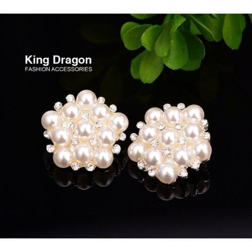 Rhinestone Pearl Button Used On Decoration With Shank Back 10pcs/lot 20MM Silver Color Wedding Button KD259