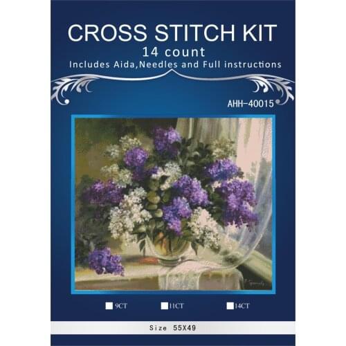 Oneroom Violet flowers Cross Stitch Embroidery Kits 14CT dinner talking Cotton Thread Painting DIY Needlework DMC New Year