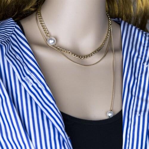 European and American Necklace with Clavicle Chain Simple Hollow Rectangular Chain Adjustable Imitation Pearl Necklace Women