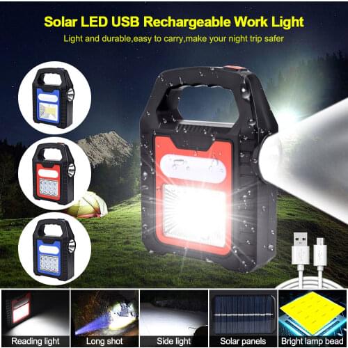USB Recharge&Solar Energy Portable Lantern Outdoor Waterproof IP65 COB Working Light Flashlight Emergency Camping Handle Torch