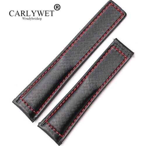 Rolamy 20 22mm Wholesale Black With Red Stitches High Quality Genuine Leather Replacement Watch Band Strap Belt For Tag Heuer
