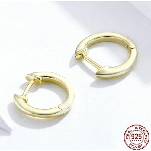 Pendientes de aro pequeños para mujer, de Plata de Ley 925, Color dorado, joyería femenina, aretes SCE808