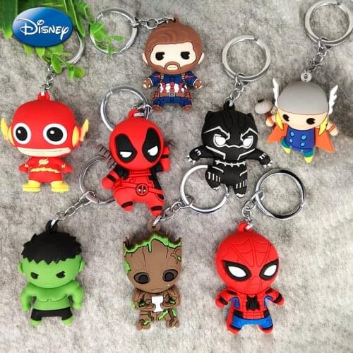 Marvel Silicone Figures Keychain Accessories for Car Bag Wallet Spiderman Iron Man Key Strap Ring Holder Toys for Children Gift