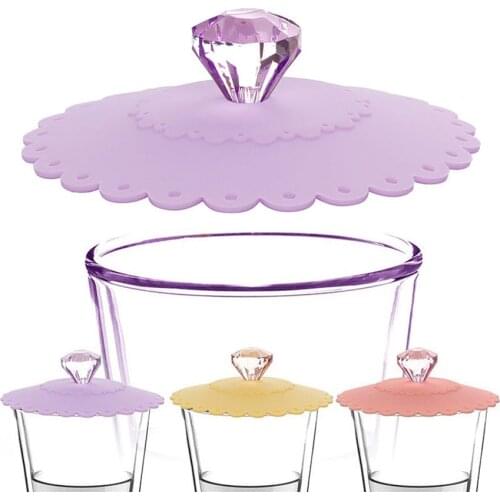 Cute Diamond Silicone Cute Sealed Anti-dust Glass Cup Cover Coffee Mug Suction Seal Lid Cap Leakproof Seals Glass Mugs Cap