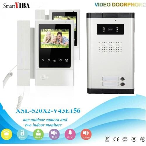 SmartYIBA 2 Units 4.3'' LCD Wired Video Door Phone Visual Video Intercom Speakerphone Intercom System With Waterproof IR Camera