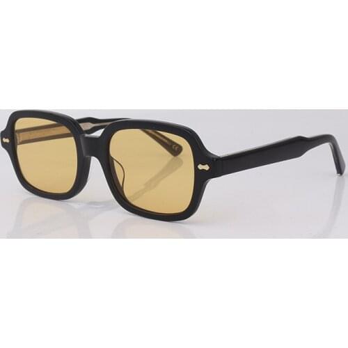 Black acetate rectangle sunglasses men fashion yellow lenses women sunglasses