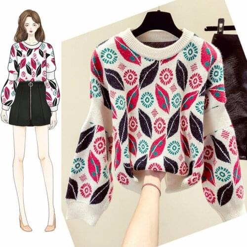 Sweater womens early autumn 2020 new long sleeve top loose Pullover jacquard color matching T-shirt