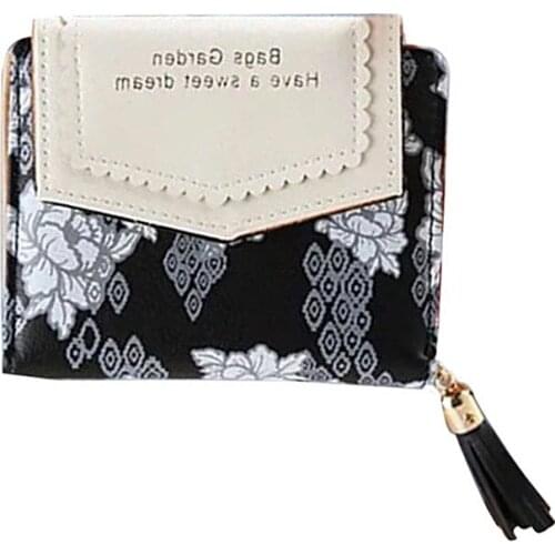 15PCS / LOT Ladies Wallets Flower Printing Small Short Wallet Hasp Card Holder Tassel Purse Women Elegant portefeuille femme