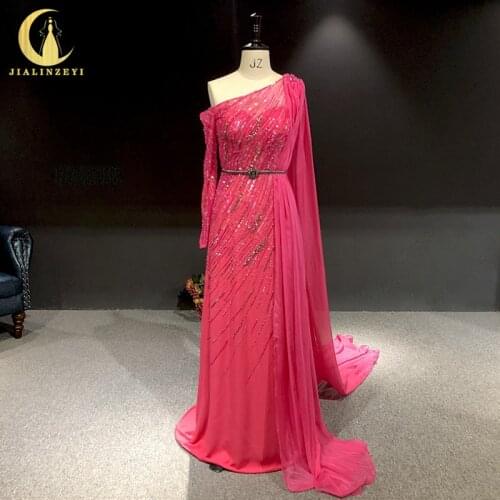 Rhine Real picture one shoulder beads sequins sexy robe longue abiti da seradress women evening dress long formal dresses