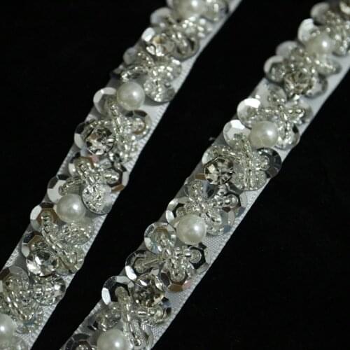 1.5cm*2yards embroidery beaded lace trims for wedding dress Embroidery stirip lace trimmings for clothes Ribbons and trims