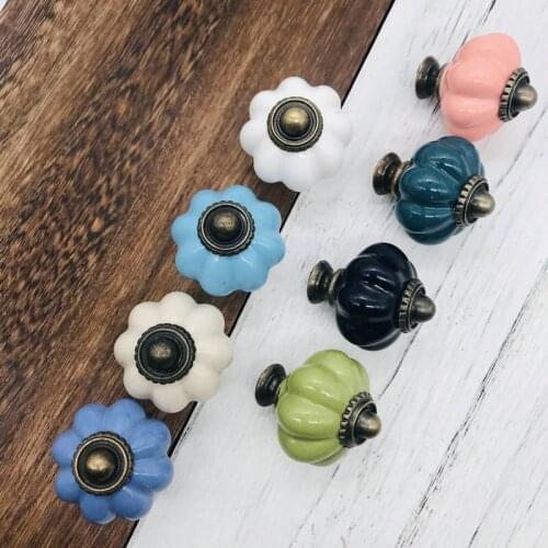 1PC 34*38mm Ceramic Knobs and Lantern Handles Door Alloy Handle Cupboard Drawer Kitchen Cute Pull Handle Knob Furniture