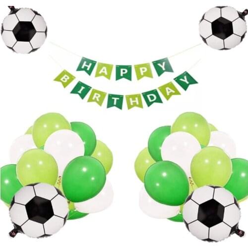20pcs/lot Soccer Sports Football Foil Balloons Banner Green Latex Ballons Boys Toys Birthday Party Decor Bunting Games