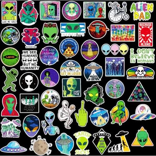 50PCS Outer Space Stickers for Children Alien UFO Astronaut Rocket Sticker to Laptop Cup Car Motorcyle Notebook Kids Classic Toy