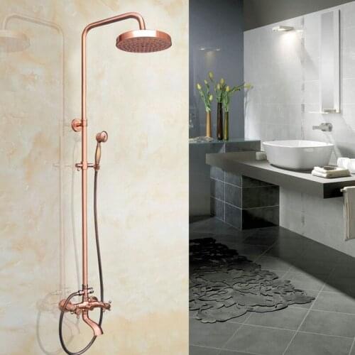 Antique Red Copper Brass Bathroom Shower Faucet Set Bathtub Shower Faucet Bath Shower Tap Rainfall Shower Head arg512