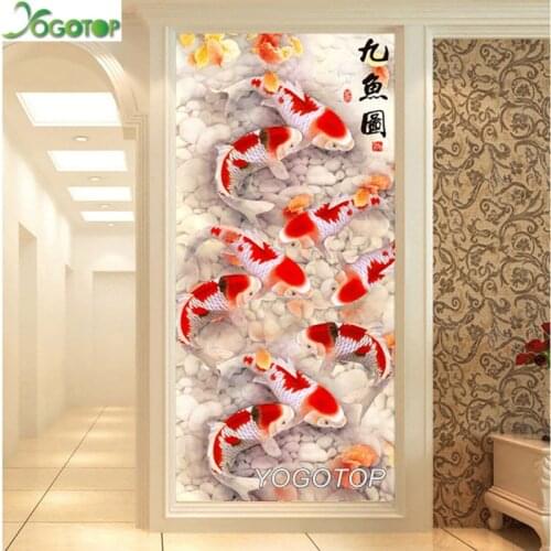 Large Full Drill Diamond Painting 5D Animal Koi Nine fish Diy Diamond Embroidery Cross Stitch Mosaic Home Decoration YY2026