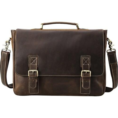 Bussiness Men Brown Handbags Genuine Leather Casual Totes Man Black Brown Horse Skin Handbag Messenger Bags
