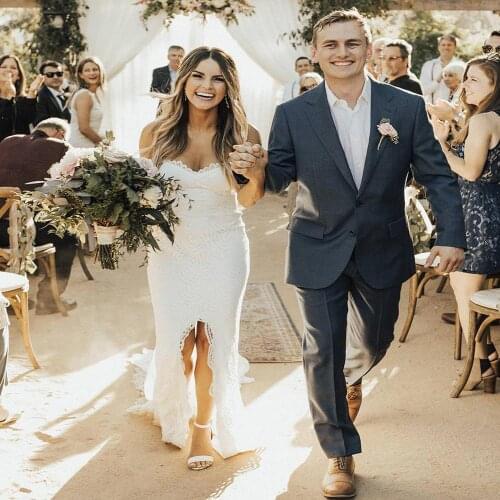 Ship Within 7 Days Hot New Arrivals Long Mermaid Wedding Dresses Lace Wedding Gowns with Court Train Vestidos De Novia