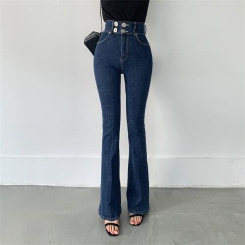 HziriP Autumn Blue Casual Denim Flare Pants 2021 Skinny High Waist Chic OL Full Length Jeans Loose Women New Wide Leg Trousers