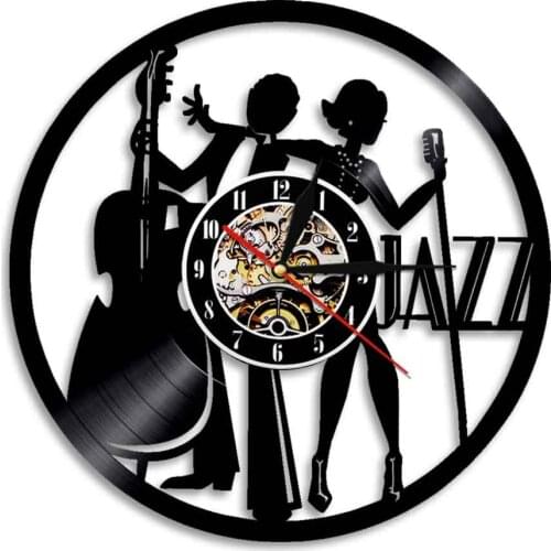 Jazz Band Cellist And Singer Laser Etched Silhouette Vinyl Record Wall Clock Jazzist Musical Home Decor Handicraft Art Watch