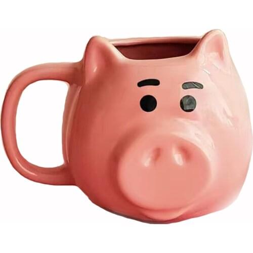 550ml Korean Cute Pink Pig Ceramic Mug Creative 3D Pig Coffee Mug with Handle Spoon Ladies Cartoon Office Flower Tea Cup