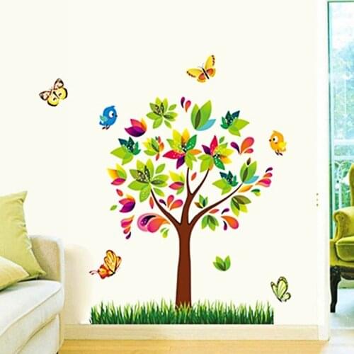 Colorful Tree Wall Stickers for Living Room Bedroom Decoration Removable Waterproof DIY Vinyl Wall Decals Murals Home Decor