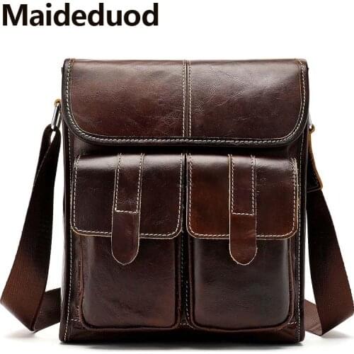 Maideduod Genuine leather New Men Bag Casual Business Messenger Bag For Vintage Mens Crossbody Bag Male Shoulder Bags 366