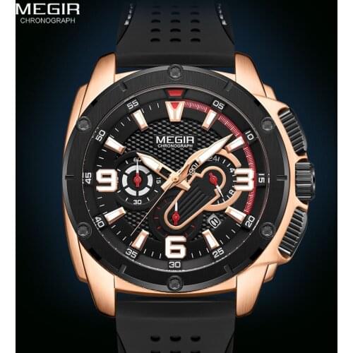 MEGIR Mens Military Sport Watchess 2020 Top Brand Luxury Waterproof Luminous Wristwatch Silicone Chronograph Quartz Watch Men