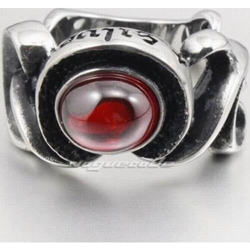 316L Stainless Steel Gothic Red CZ Stone Mens Biker Rocker Punk Ring L031