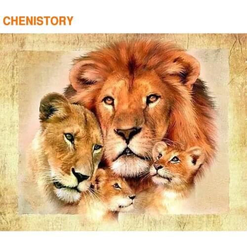 CHENISTORY Lions Family 60x75cm Frame DIY Painting By Numbers Modern Wall Art Picture Coloring By Number Animals For Home Decor