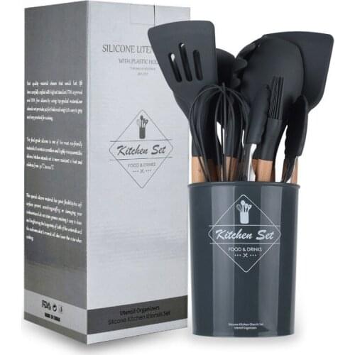 JANKNG Silicone Kitchen Utensils Set Heat Resistant Non-Stick Cooking Tool With Measuring Cup Spoon Mat Hook Kitchen Accessories