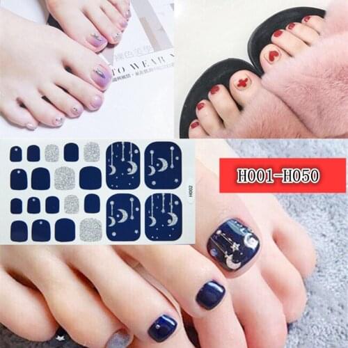 50pcs Nail Art Toe Stickers Full Covered Mixed Colorful 50 Designs Decal Tips Feet DIY Decorations Adhesive Manicure Accessory