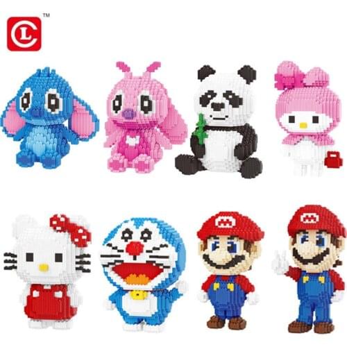 New Educational Model Cartoon Panda Animal Bamboo 3D Model DIY Diamond Micro Mini Building Blocks ones piece Bricks Assembly Toy