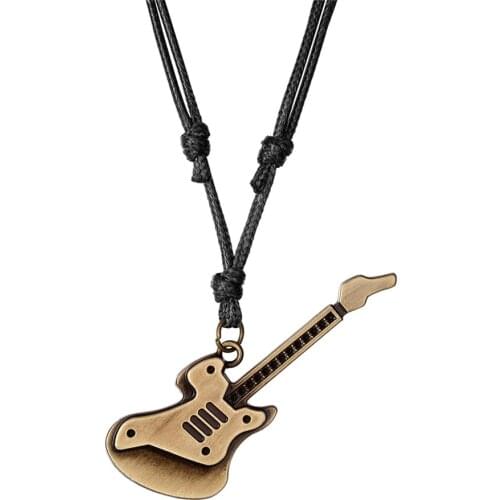 Latest Design Leather Necklace Male 2019 High Quality Manual Production Guitar Pendant Necklace Retro Charming Jewelry Resizable