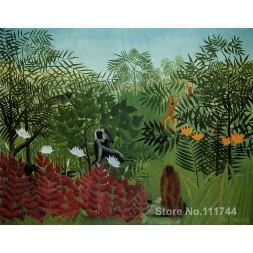 Landscapes painting Tropical Forest with Apes and Snake Henri Rousseau art on canvas Hand painted High quality