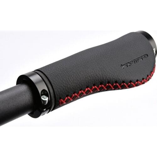 PROMEND Bicycle Handle Grip Pure Hand Stitched Fiber Leather Case Mountain Bike Handlebar Cover Anti-Skid Aluminum Lock-on MTB