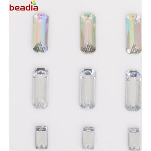 Wholesale 5*10/6*18mm Lucency Rectangle Crystal Stone 2 Holes Sew On Rhinestone Acrylic DIY Craft For Jewelry Decoration