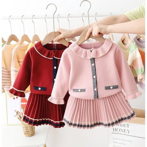 Christmas Girls Sweater Baby Kids Knitted Sweater Dress Two-Piece Toddler Girl Clothe Cardigan Skirt Children Winter Suit 2020