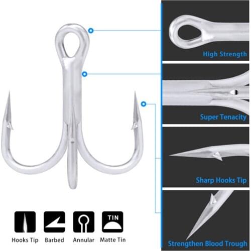 10pcs/Box Treble Fishing Hooks 3/0# 2/0# 1/0# Model High Carbon Steel Barbed Fishhooks Super Sharp Triple Hooks Sea Tackle 2020
