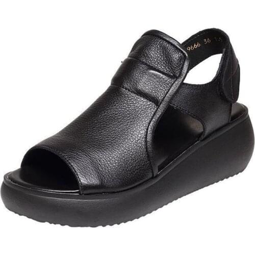 Real Soft Leather Roman Sandals Womens Summer 2021 New Hollow Sponge Cake Soft Bottom Non-slip Wear-resistant Mother Shoes