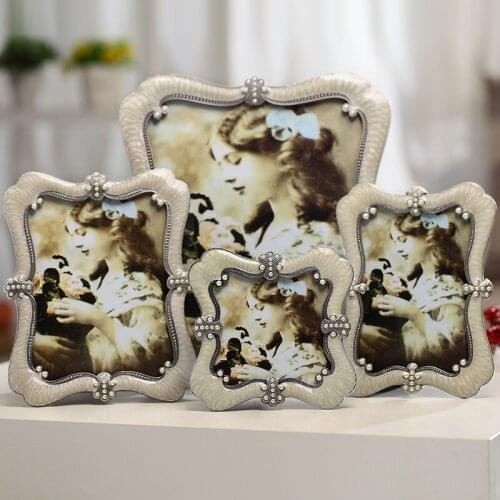 Antique Pewter White Pearls Metal Tabletop Photo Frame European Silver White Bronze Red 4x4, 4x6, 5x7, 8x10 inches Frame Set