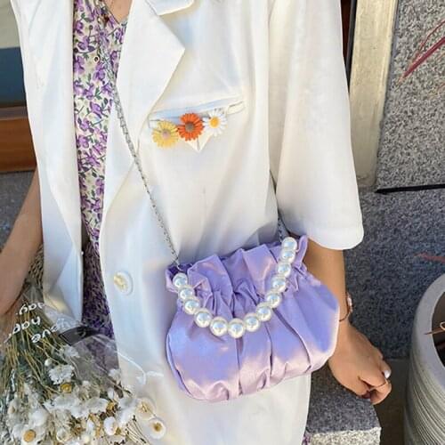 Soft-Faced Chain Pearl Handle Messenger Bag Women Solid Magnetic Button Underarm Handbag Woman Fashion Casual Messenger Bag 2021