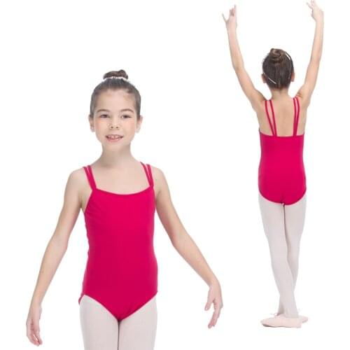 Double Straps Camisole Leotards with Drawstring Front Deep Pink Cotton/Lycra Girls Basic Practice Bodysuit