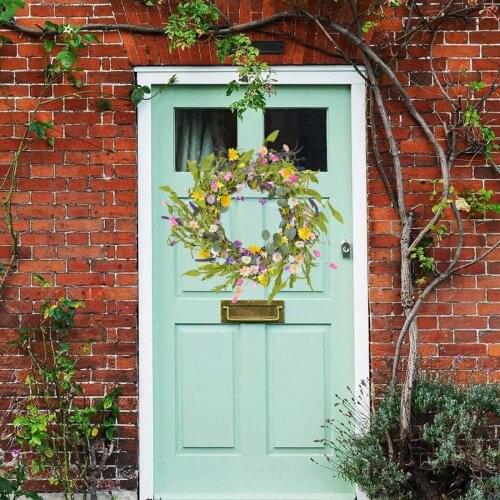 60cm Front Door Wreath, Artificial Flowers Outdoor Wreath, Spring Summer Fake Floral Decor Handcrafted Round Garland