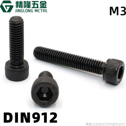 50pcs Hex Socket Head Cap Screw Full Thread M3*4-30mm Allen Bolt Black 12.9 Grade Alloy Steel DIN912