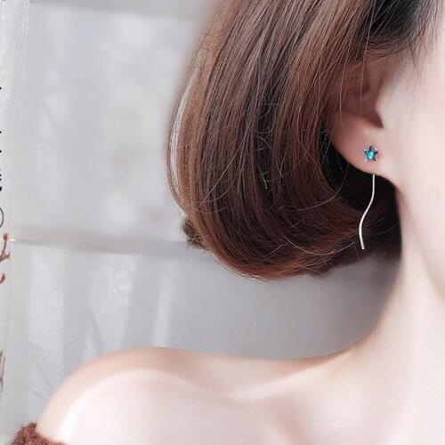 925 Sterling Silver ChainsStar & Moon Drop Long Chain Earrings For Women Jewelry Asymmetry Dangle Earrings One Pairs For Sell