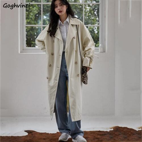 Trench Women Autumn Korean Style Temperament Teens Double Breasted Mid-length Design Classic Streetwear Ulzzang Baggy Oversize